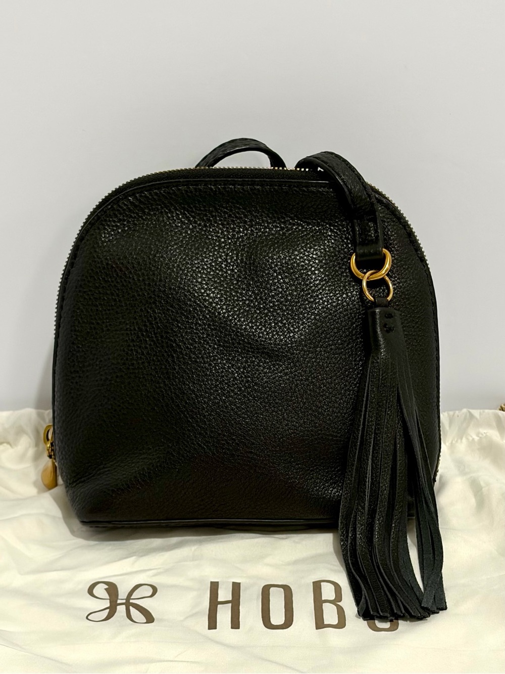 HOBO Nash Crossbody Bag In Black Leather With Tassel/Gold Hardware